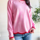 Pink Scalloped Hem Knit Sweater