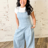 Polka Dot Denim Wide Leg Jumpsuit