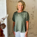 Sage Dot Tie-Back Blouse