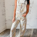 Printed Patchwork Denim Overalls