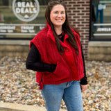 Red Sherpa Snap Vest