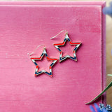 Red White & Blue Enamel Star Dangle Earrings
