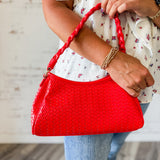 Red Woven Braided-Handle Shoulder Bag