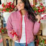 Red Gingham Zip Front Jacket