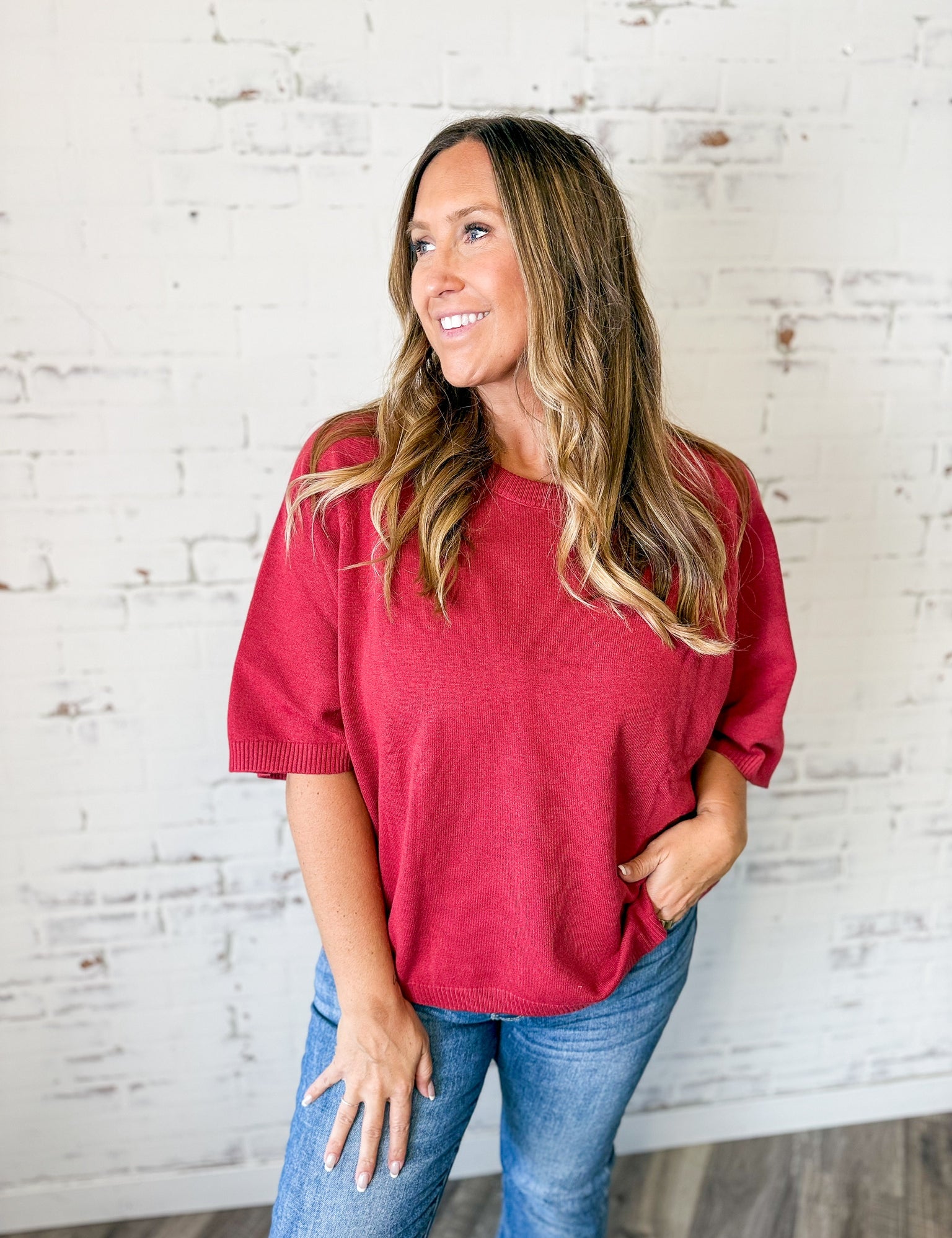 Relaxed Short Sleeve Sweater Top