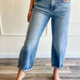 Risen High Rise Side Contrast Barrel Jeans