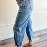 Risen High Rise Side Contrast Barrel Jeans
