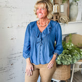 Ruffle Collar Chambray Top