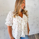 Ruffle Front Floral Blouse
