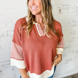 Rust Striped Collar Sweater Top