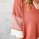 Rust Striped Collar Sweater Top