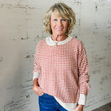 Rust Striped Textured Knit Sweater