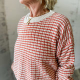 Rust Striped Textured Knit Sweater