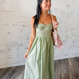 Sage Green Twist-Front Ribbed Maxi Dress