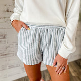 Sage Stripe Elastic Waist Shorts