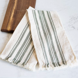 Sage Stripe Fringe Kitchen Towel | Set of 2