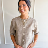 Short Sleeve Button-Up Sweater