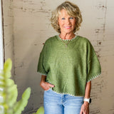 Olive Contrast Stitch Short Sleeve Sweater