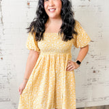Smocked Floral Puff Sleeve Dress