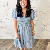 Smocked Gingham Puff Sleeve Dress