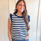 Striped Flutter Sleeve Sweater Top