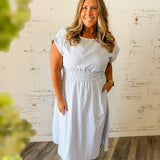 Striped Cinched Waist Midi Dress