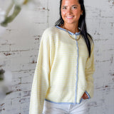 Striped Contrast-Trim Button-Front Cardigan