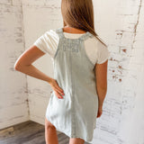 Striped Denim Overall Mini Dress