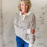 Striped Quarter-Zip Waffle Knit Sweater