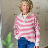 Striped Quarter-Zip Waffle Knit Sweater
