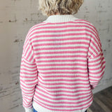 Striped Quarter-Zip Waffle Knit Sweater