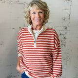 Striped Quarter-Zip Waffle Knit Sweater