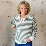 Striped Quarter-Zip Waffle Knit Sweater