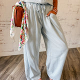 Striped Ribbed Wide-Leg Drawstring Pants