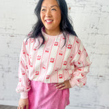 Sweet Cherry Stripe Oversized Sweatshirt