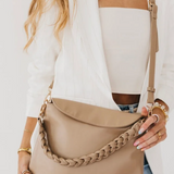 Taupe Braided Handle Shoulder Bag