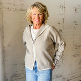 Oatmeal Contrast Trim Knit Zip-Up Hoodie