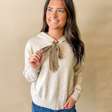 Tie-Neck Hooded Sweater