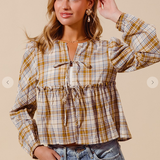 Country Charm Tie-front Checkered Blouse