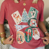 Vintage Christmas Sticker Collage Comfort Colors Tee