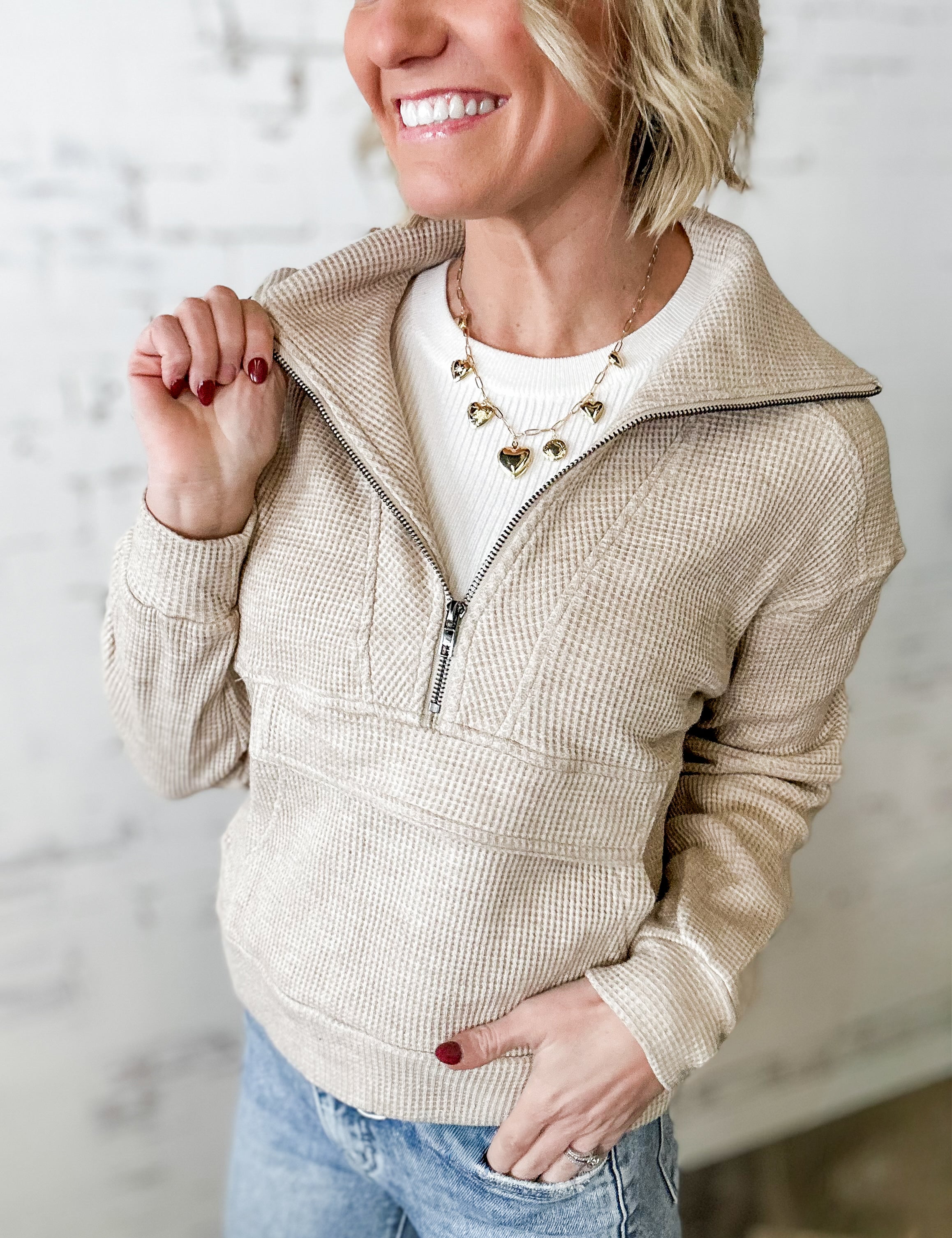 Waffle Half Zip Sweatshirt