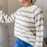 Wavy Stripe Textured Knit Sweater