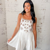 White Embroidered Tiered Romper