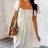 White Lace Trim Tiered Babydoll Dress