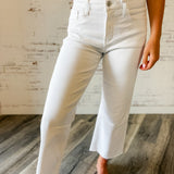 White Raw Hem Wide Leg Jeans