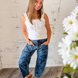 White Ribbed Ruffle Trim Tank with Tie Detail