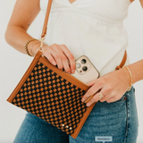 Woven Checkerboard Crossbody Clutch