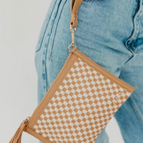 Woven Checkerboard Crossbody Clutch